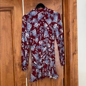 Yumi Kim Burgundy and Blue Floral Mini Dress